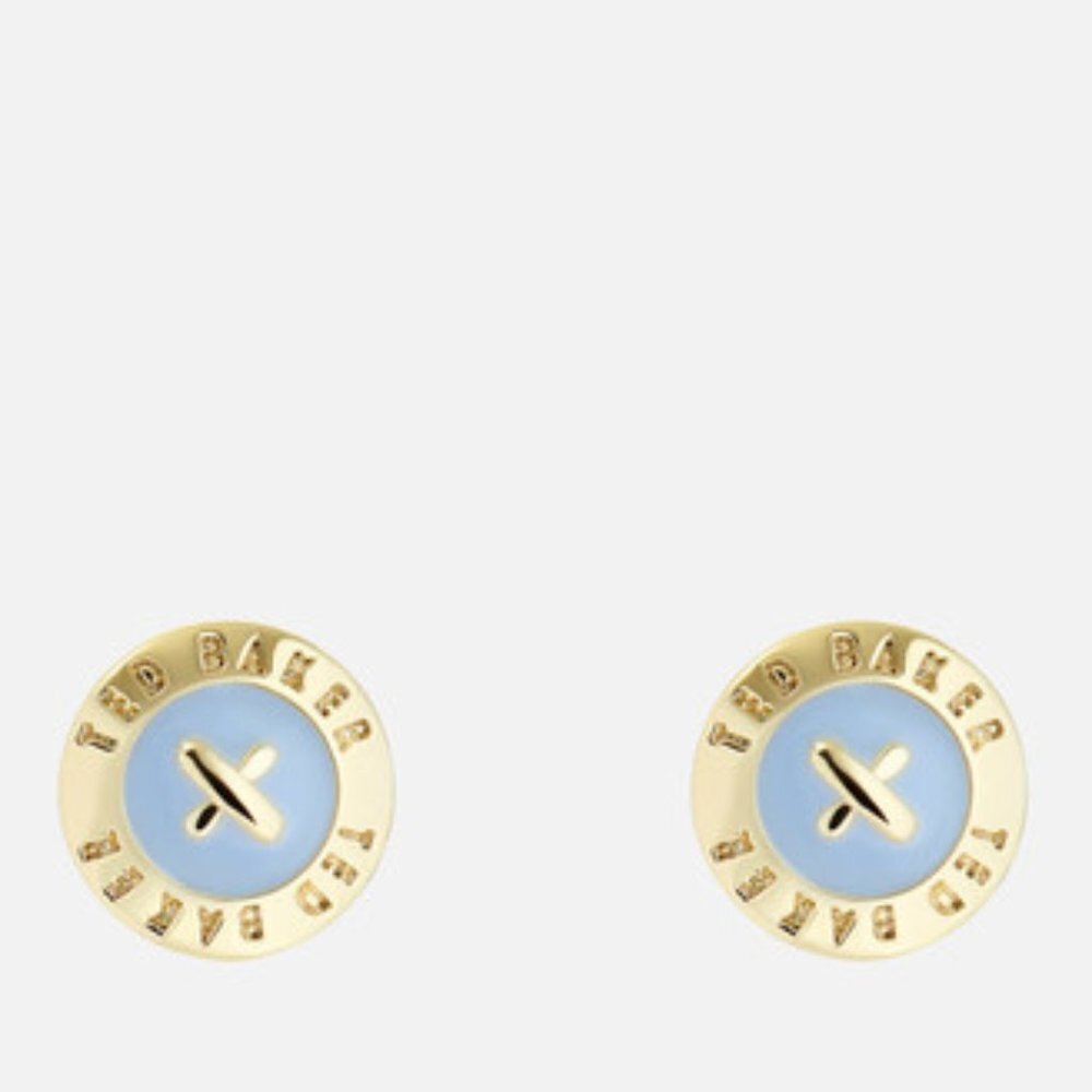 Ted Baker Elody Rose GOLD and BABY BLUE Enamel Button Earrings